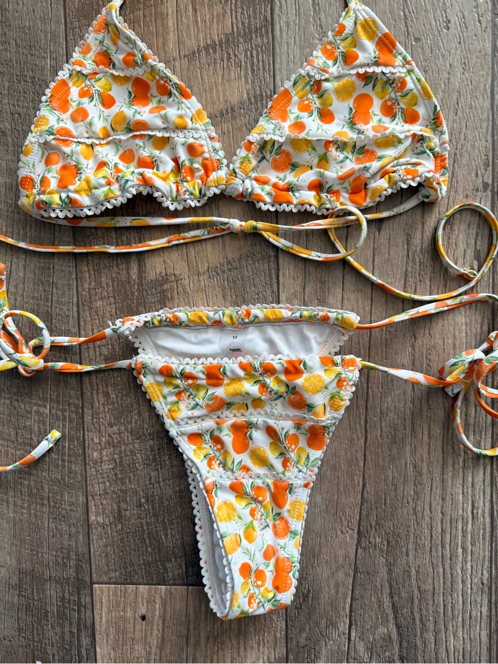 White Citrus Print Triangle Bikini - Brand: